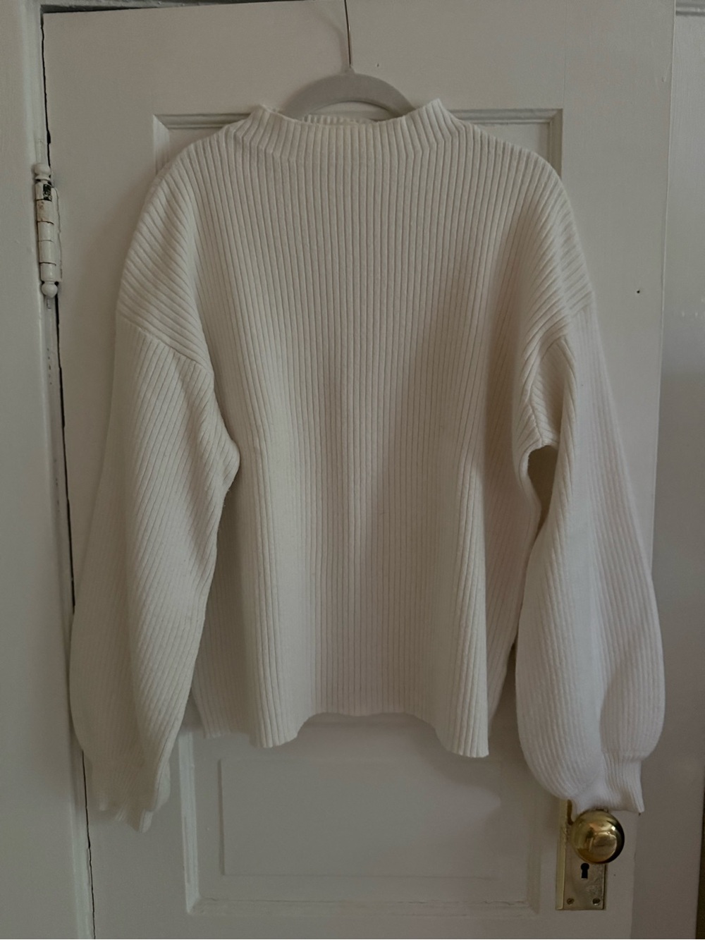 Line & Dot Mock-Neck White Ribbed Sweater - Women's